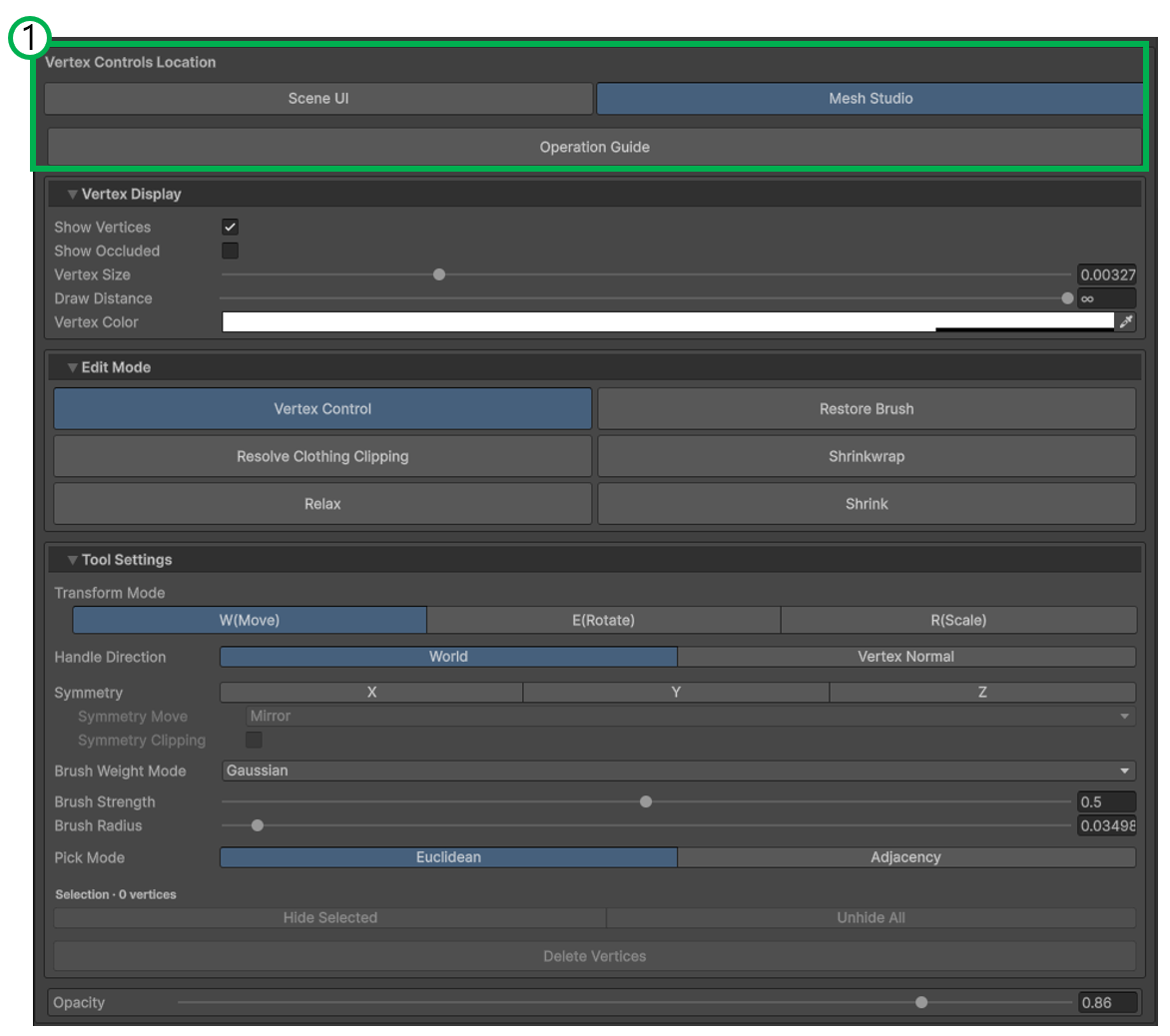 Vertex Controls Location setting