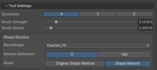 BlendShape、復元基準、復元モードの設定
