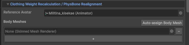 Reference Avatar and Body Meshes settings