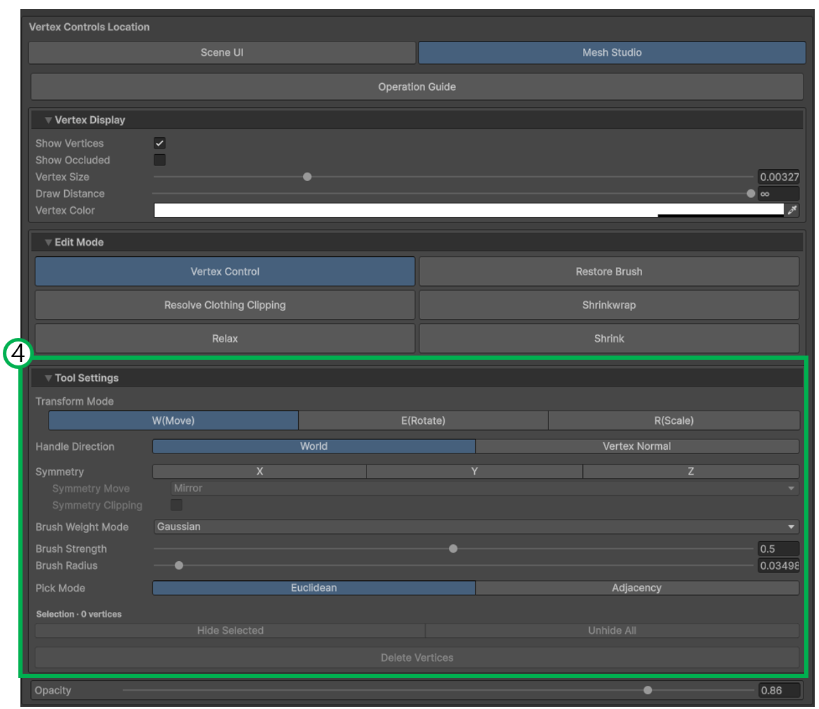Location of the Tool Settings panel