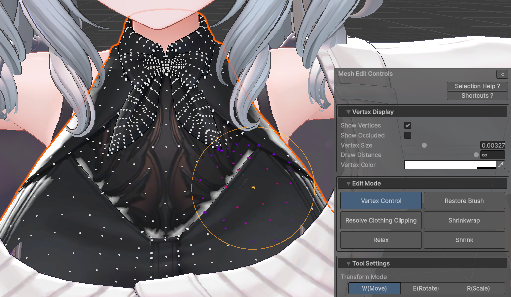 Selected vertices and influence colors